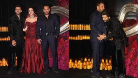 Salman Khan Joins Nupur Sanon-Stebin Ben Reception; Groom Bows Salman Khan Joins Nupur Sanon Stebin Ben Reception Groom Bows