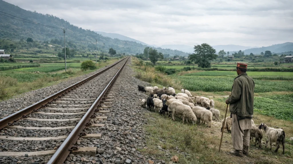 Train Hits Flock in Una, Around 60 Sheep and Goats Killed Shepherd with flock of sheep and goats near a railway track in rural Una district.