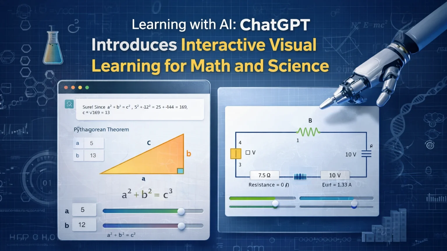 ChatGPT interface showing interactive visual learning tools for math and science concepts