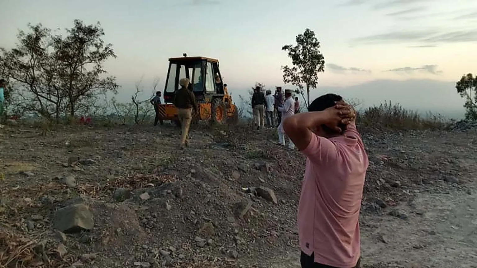 Police and local people conducting a search operation in a hilly area near Swarghat in Bilaspur district Himachal Pradesh