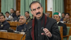 Chief Minister Sukhvinder Singh Sukhu addressing Himachal Assembly during Budget 2026 speech on jobs and youth opportunities