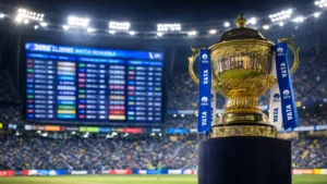 IPL 2026 Full Schedule: Dates, Teams, Venues and Complete Match List IPL trophy under stadium lights with digital schedule board in background representing IPL 2026 match list