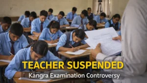 Students writing examination papers in a classroom at a school in Kangra district Himachal Pradesh