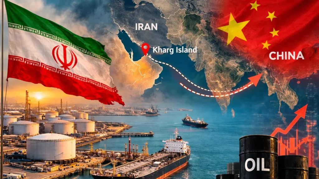 Attack on Iran’s Kharg Island Raises Oil Supply Concerns for China Aerial view of Iran’s Kharg Island oil terminal with tanker ships and storage tanks in the Persian Gulf
