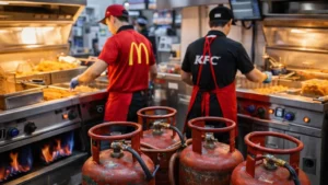 LPG cylinders used in commercial fast-food kitchen as McDonald’s and KFC restaurants face gas supply concerns