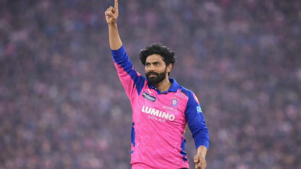 Ravindra Jadeja Set to Join Rajasthan Royals Pre-Season Camp Ravindra Jadeja wearing Rajasthan Royals jersey during IPL training ahead of the 2026 season