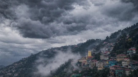Rain and Snowfall Forecast Across Himachal Pradesh for Six Days Dark storm clouds over Shimla hills as rain and snowfall forecast is issued for Himachal Pradesh.