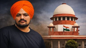 Supreme Court Grants Bail to Two Accused in Moose Wala Murder Sidhu Moose Wala portrait with Supreme Court of India building representing the bail decision in the 2022 murder case