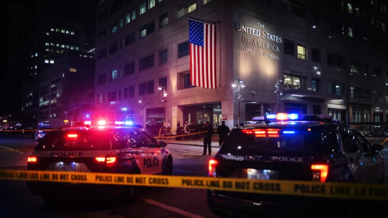 Shots Fired Near U.S. Consulate in Toronto, No Injuries Reported Toronto police vehicles outside the U.S. Consulate after reports of gunshots